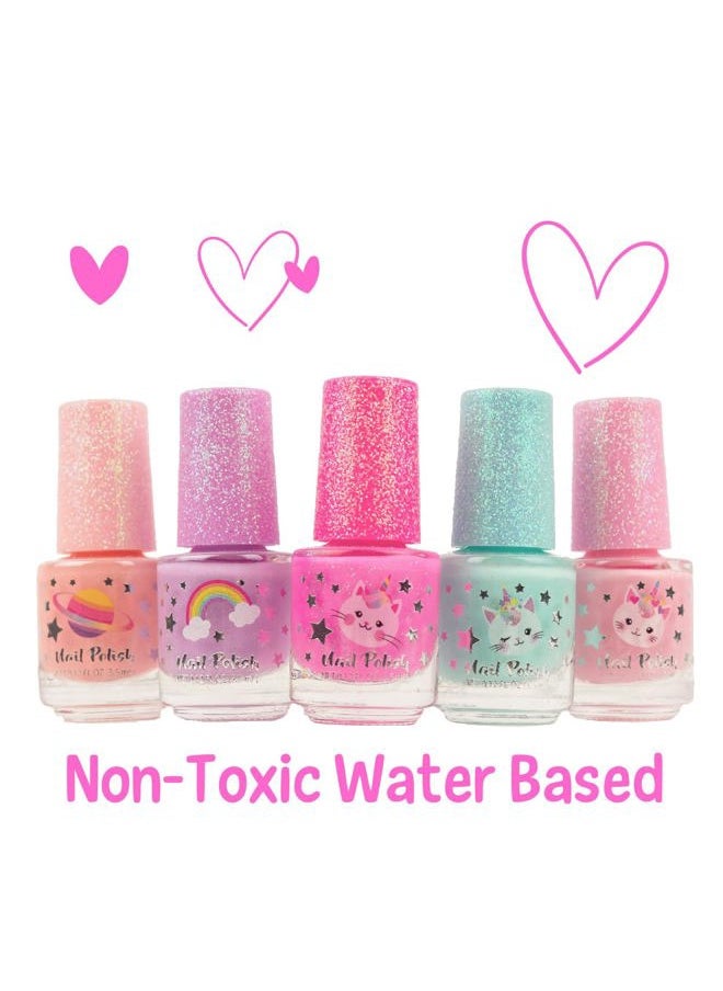 Hot Focus - Toddler & Kids Nail Polish Set - 5 Piece Scented Water Based Quick-Dry Peel Off Nail Polish Kit - Ideal Gift for Little Girls (Kitten Unicorn) - Image 1
