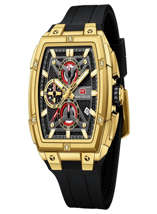 MF MINI FOCUS Men's Watch Analog Fashion Wrist Watch, Skeleton Tonneau Watch for Men with Chronograph,Ideal for Sports Enthusiasts and Daily Wear, Golden - Image 1