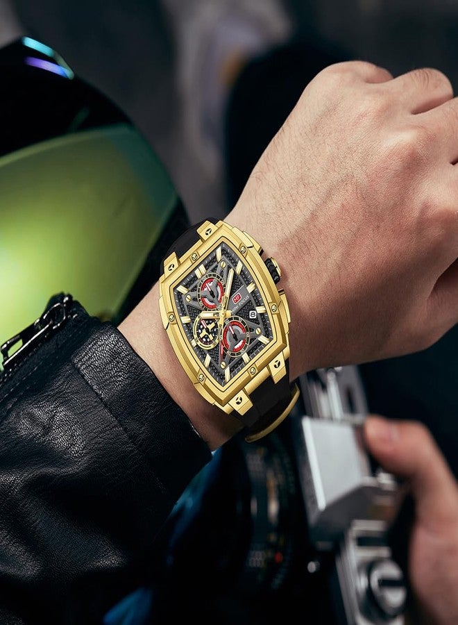 MF MINI FOCUS Men's Watch Analog Fashion Wrist Watch, Skeleton Tonneau Watch for Men with Chronograph,Ideal for Sports Enthusiasts and Daily Wear, Golden - Image 3