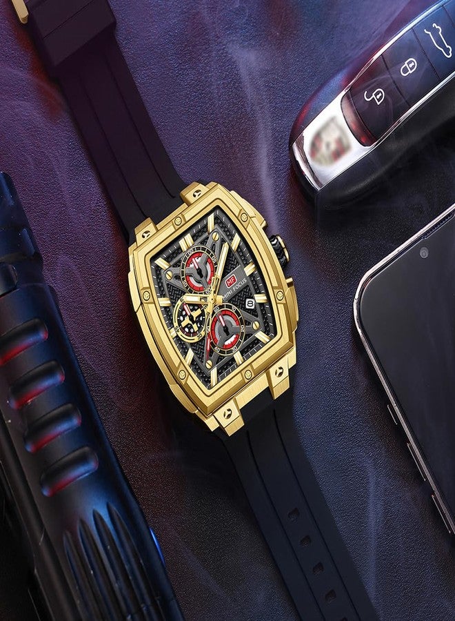 MF MINI FOCUS Men's Watch Analog Fashion Wrist Watch, Skeleton Tonneau Watch for Men with Chronograph,Ideal for Sports Enthusiasts and Daily Wear, Golden - Image 2