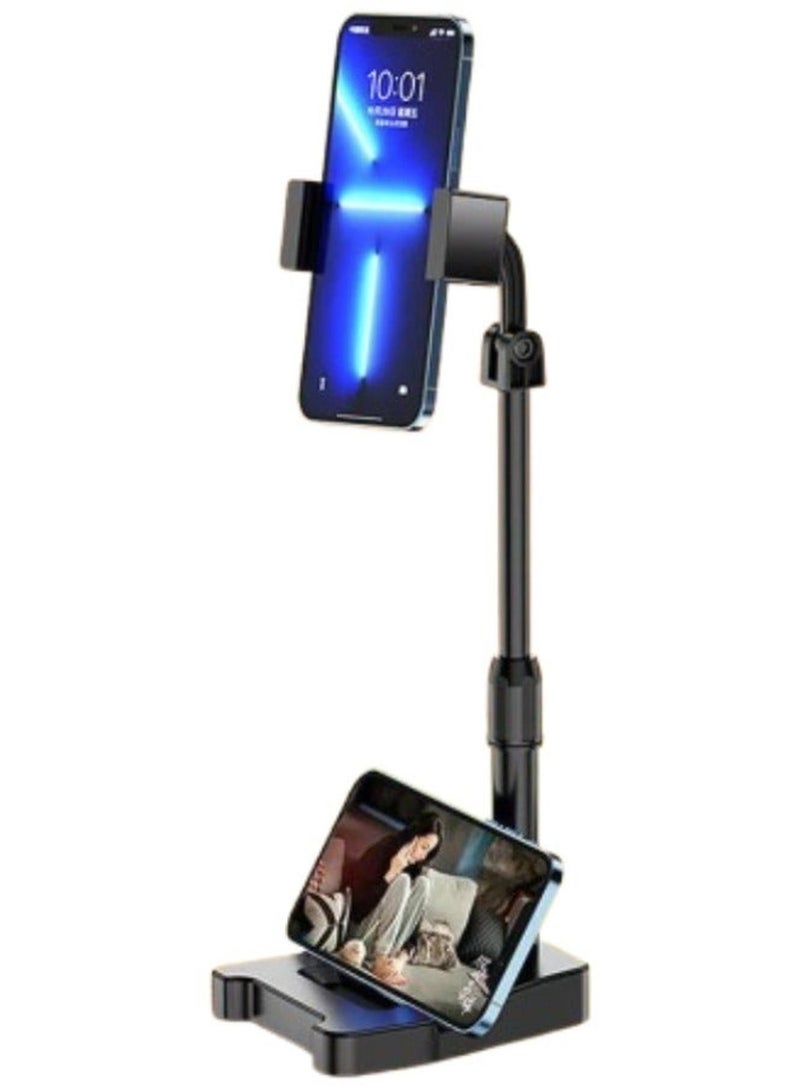 GO-DES Mobile phone holder stand for photography, broadcasting and monitoring. It holds two devices at the same time and features a heavy base to prevent falls. The height reaches 35 cm. - Image 1