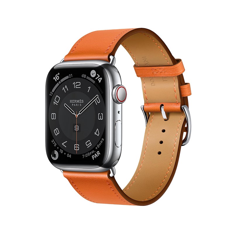 DONEGANI Premium Leather Band Compatible with Apple Watch Series 7/6/5/4/3/2/1/SE – Hermes Silver Link Stainless Steel Edition - Image 2