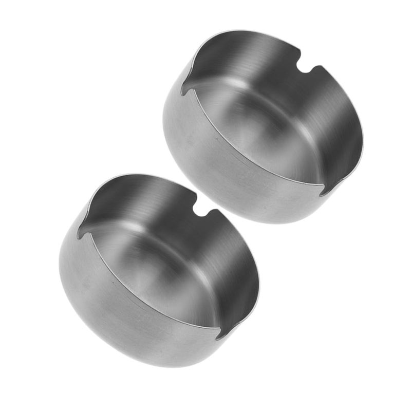 Stainless Steel Ashtray Set 8cm Round Compact Cigarette Ash Holder for Indoor Outdoor Home Office Travel - Image 2