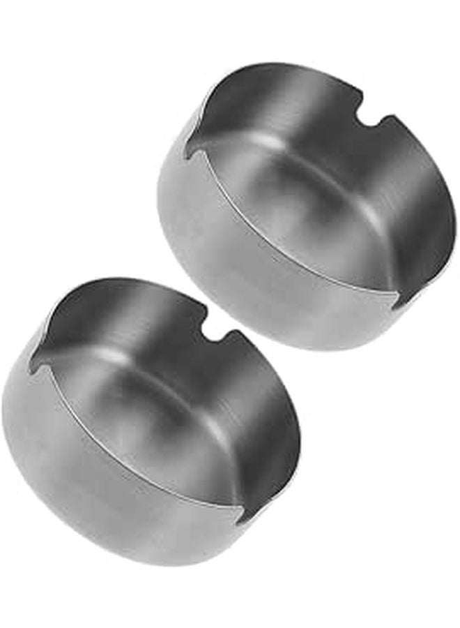 Stainless Steel Ashtray Set 8cm Round Compact Cigarette Ash Holder for Indoor Outdoor Home Office Travel - Image 1