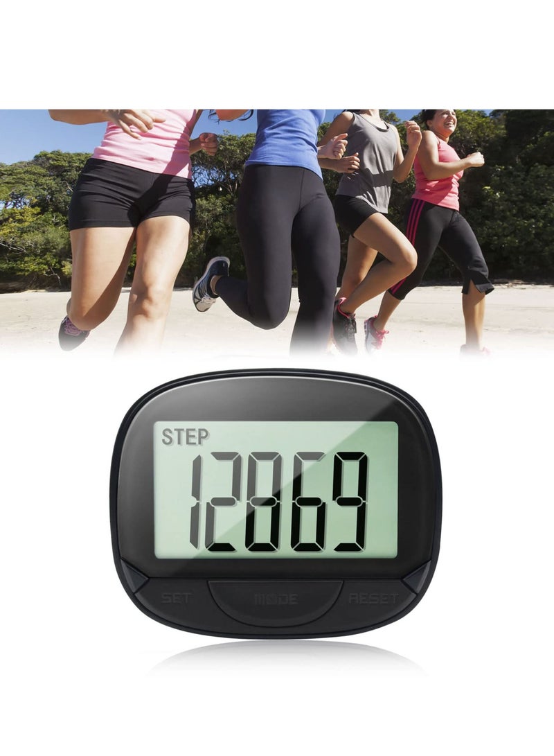 SYOSI 3D Pedometer with Clip, Walking Step Counter with Large Display for Men Women Kids, Track Steps and Miles/Km, Calories Burned, Clock, Distance (Black)  - Image 1