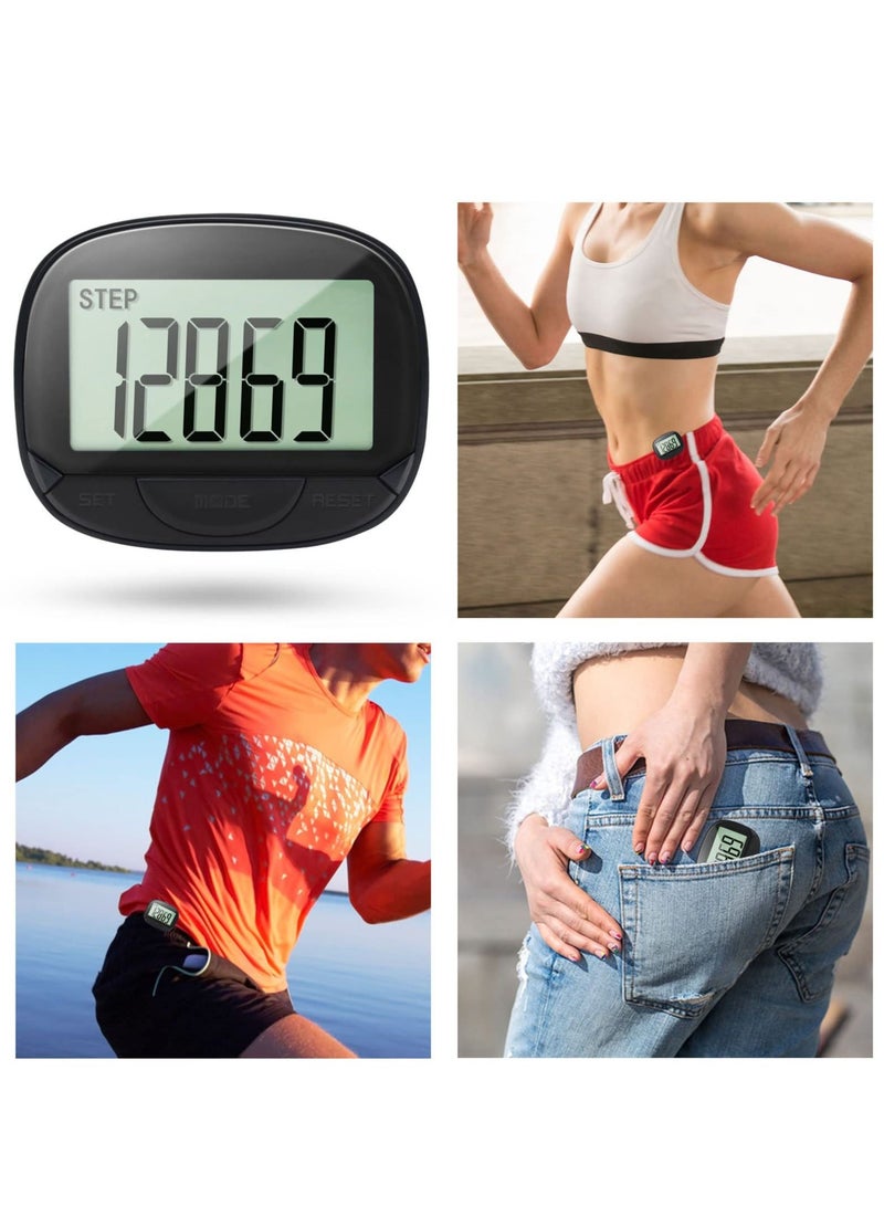 SYOSI 3D Pedometer with Clip, Walking Step Counter with Large Display for Men Women Kids, Track Steps and Miles/Km, Calories Burned, Clock, Distance (Black)  - Image 3