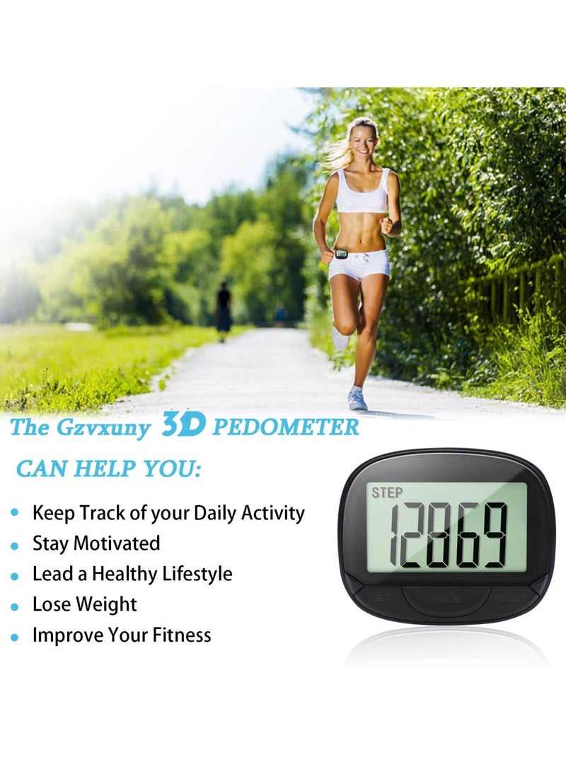 SYOSI 3D Pedometer with Clip, Walking Step Counter with Large Display for Men Women Kids, Track Steps and Miles/Km, Calories Burned, Clock, Distance (Black)  - Image 2