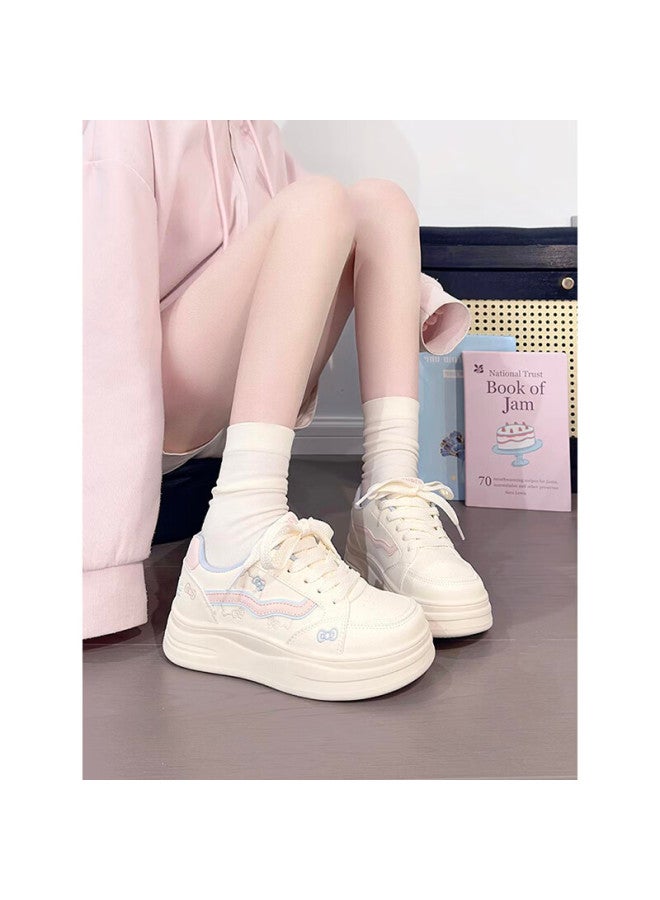 Renben Cute Cat White Sneakers Women  Spring New Thick Sole Casual Sports Shoes Korean Style Student Versatile Shoes - Image 1