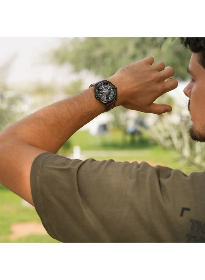 Timberland Black Men's Williston Black Dial Leather Strap Analog Watch for Men, 48mm for Men | Best Price UAE