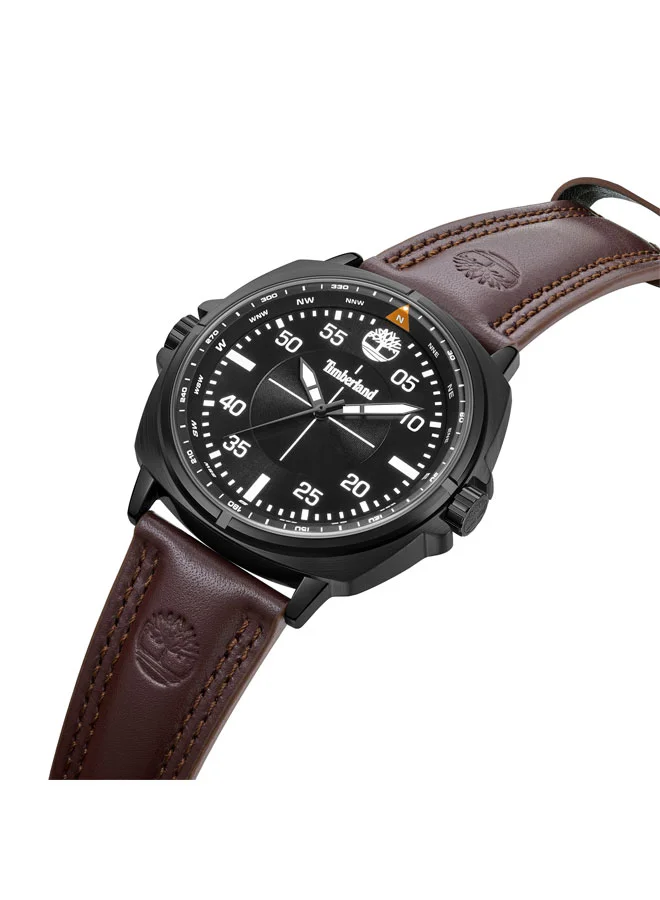 تمبرلاند Williston Black Dial Leather Strap Analog Watch for Men, 48mm