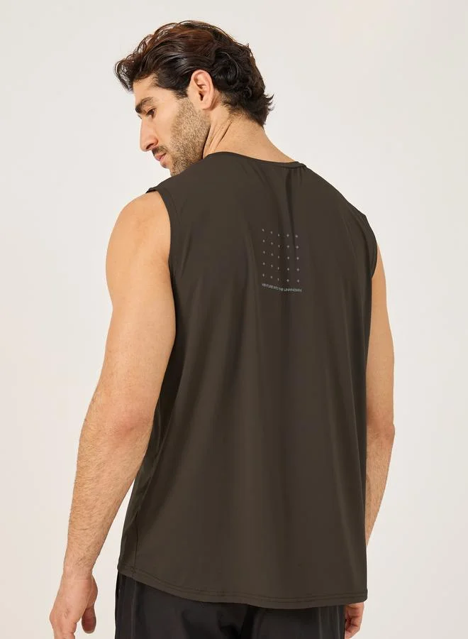 Styli Styli Running Deep Armhole Vest with Minimal Slogan Print