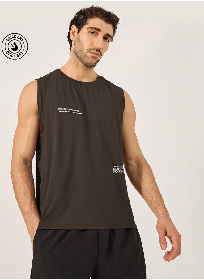 Styli Styli Running Deep Armhole Vest with Minimal Slogan Print  - Image 1