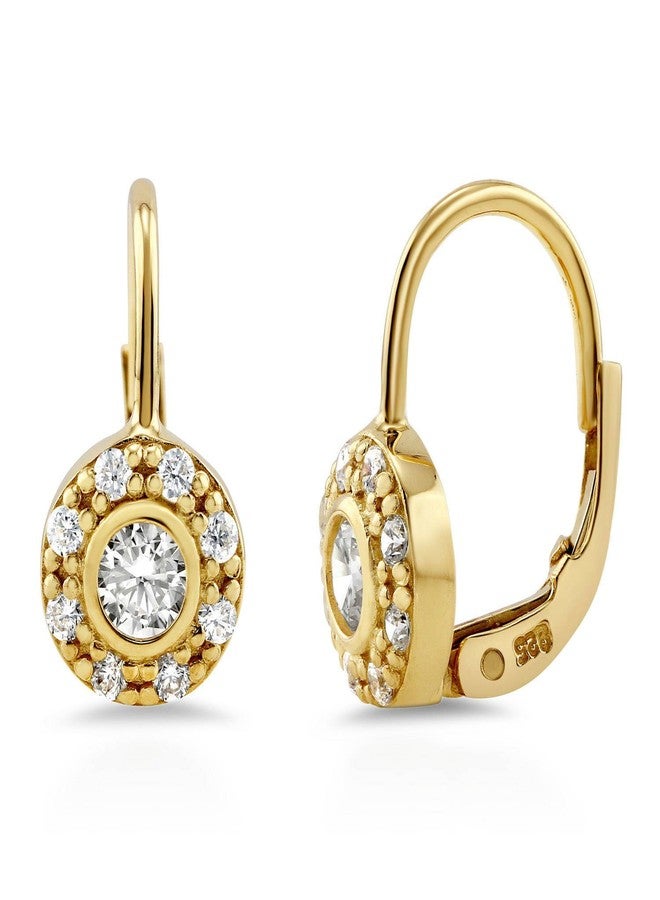 بيركيل أقراط متدلية من الفضة الإسترليني المطلية بالذهب الأصفر من بيريكل، بتصميم هالة، مزودة بمشبك خلفي، للنساء، مرصعة بحجر الزركونيا المكعبة المستديرة. - Image 1