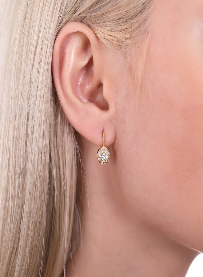 بيركيل أقراط متدلية من الفضة الإسترليني المطلية بالذهب الأصفر من بيريكل، بتصميم هالة، مزودة بمشبك خلفي، للنساء، مرصعة بحجر الزركونيا المكعبة المستديرة. - Image 4