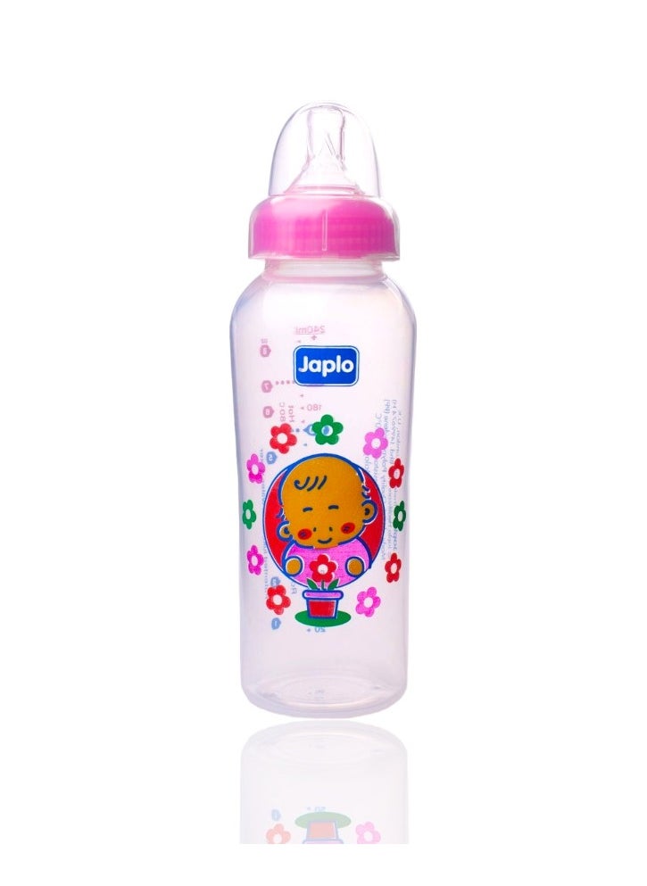 Japlo Round baby feeding Bottle with Anti-colic nipple & Lukewarm water mixer size 240 ml CARD(assorted)  - Image 1