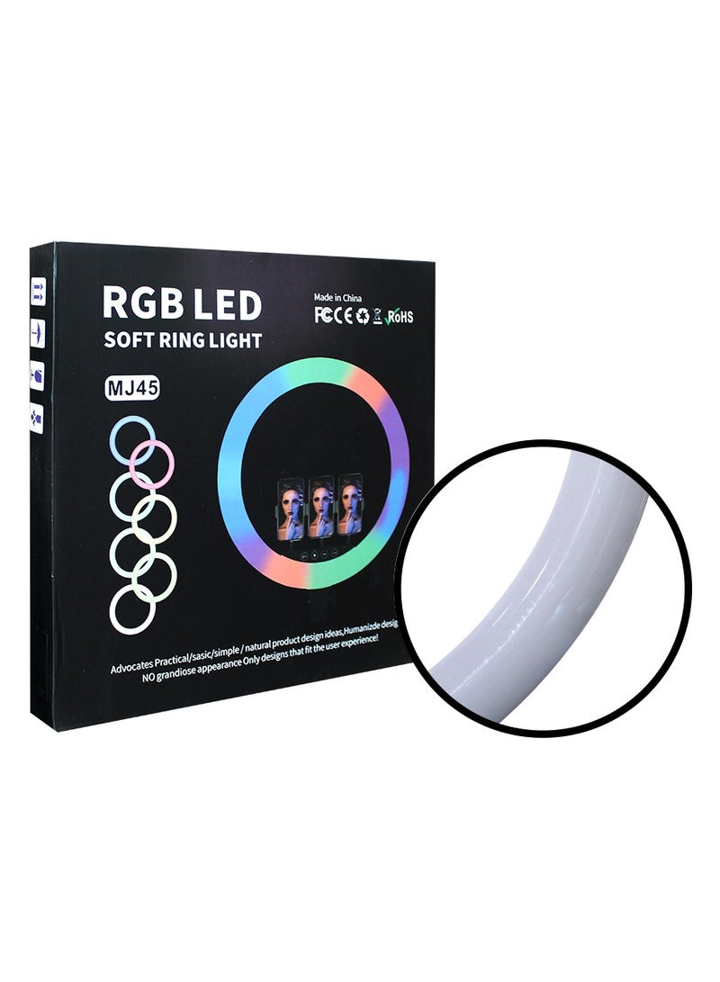 ار جي بي مصباح حلقة MJ45 RGB LED، مثالي لمدونات الفيديو والبث المباشر والتصوير الفوتوغرافي في فقرة واحدة مقاس 18 بوصة - Image 1