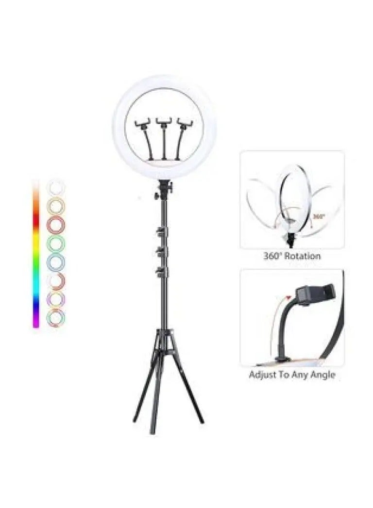 ار جي بي مصباح حلقة MJ45 RGB LED، مثالي لمدونات الفيديو والبث المباشر والتصوير الفوتوغرافي في فقرة واحدة مقاس 18 بوصة - Image 3