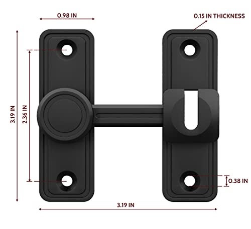 RETRIN Barn Door Privacy Latch, 90°/180° Swing Slide Lock, Zinc-Alloy, Adhesive or Screw Mount, Interior Use for Bathroom/Bedroom/Closet/Shed, Includes Screws & Glue - Black - Image 2