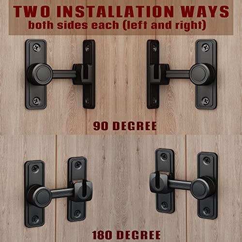 RETRIN Barn Door Privacy Latch, 90°/180° Swing Slide Lock, Zinc-Alloy, Adhesive or Screw Mount, Interior Use for Bathroom/Bedroom/Closet/Shed, Includes Screws & Glue - Black - Image 3