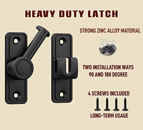 RETRIN Barn Door Privacy Latch, 90°/180° Swing Slide Lock, Zinc-Alloy, Adhesive or Screw Mount, Interior Use for Bathroom/Bedroom/Closet/Shed, Includes Screws & Glue - Black - Image 4