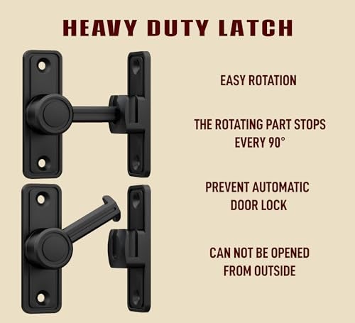 RETRIN Barn Door Privacy Latch, 90°/180° Swing Slide Lock, Zinc-Alloy, Adhesive or Screw Mount, Interior Use for Bathroom/Bedroom/Closet/Shed, Includes Screws & Glue - Black - Image 5