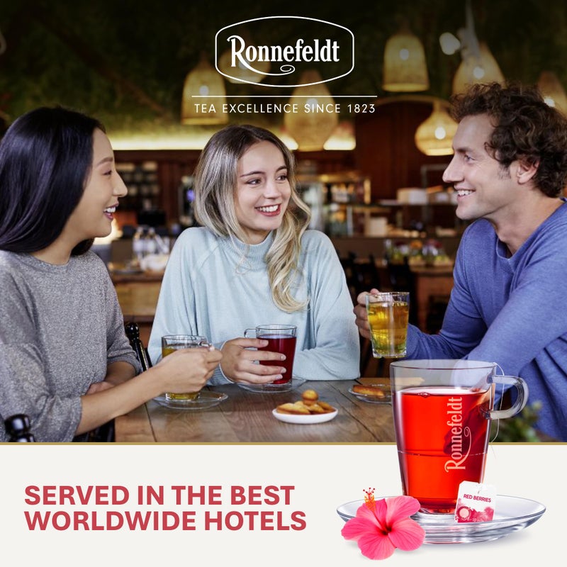 Ronnefeldt شاي رونيفيلدت تيليف الأحمر - شاي فواكه الكركديه ووردة الورد بنكهة التوت والفراولة - 25 كيس شاي أعشاب بالتوت - خالي من الكافيين ومغلف بشكل فردي - Image 4