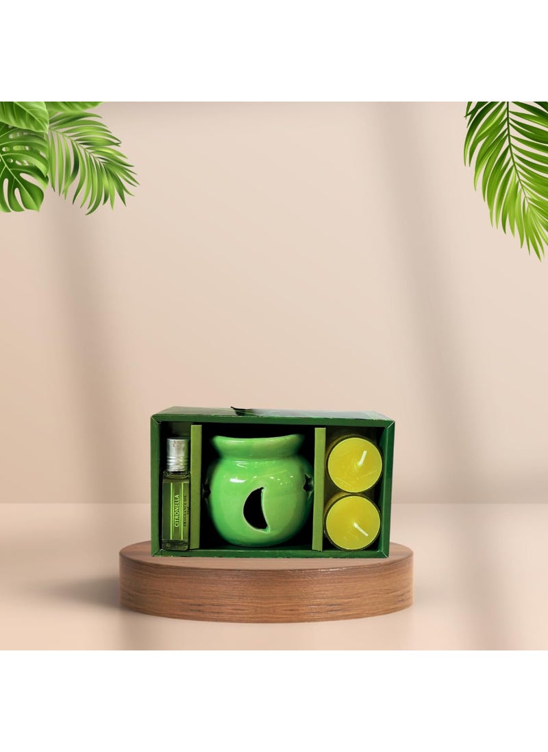 SIM & ROSS Sim Ross Citronella AntiMosquito Oil Burner Natural Herbal Citronella Burner Fragrance Oil 10ml Tea Light Candles Pack of 1  - Image 1