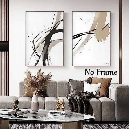 Wallvelart Black And Beige Abstract Canvas Wall Art Neutral Abstract Prints Abstract Minimalist Painting Abstract Line Art Posters Brown Black And Beige Picture Neutral Artwork For Walls Decor 16x24inchx3 No Frame - Image 2