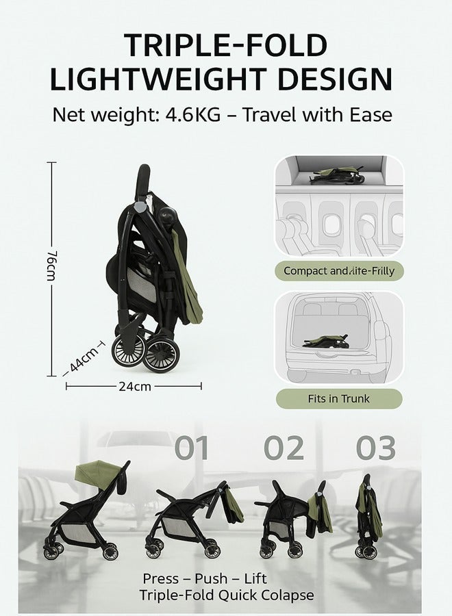 baobaohao Lightweight Triple-Fold Baby Stroller A10 - Compact, Reclining Seat, Hollow Back Support, Travel-Friendly - 0-36 Months - Image 4