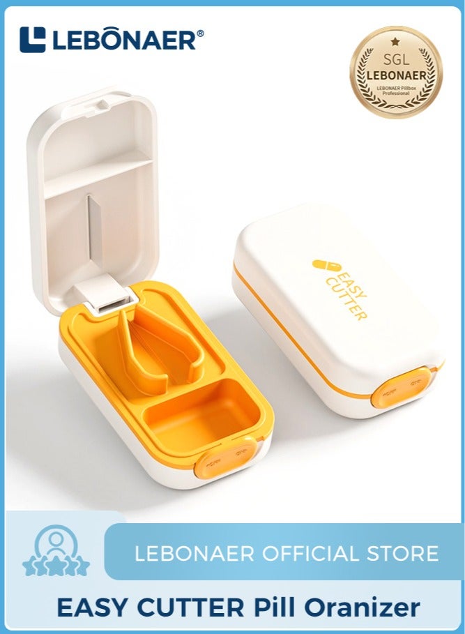 لبونير أدوات تقطيع الحبوب مع قبضة على شكل V للأدوية الصغيرة - قطع الحبوب بسهولة، أداة تقطيع وسحق مع حافظة حبوب لتقطيعها - Image 1