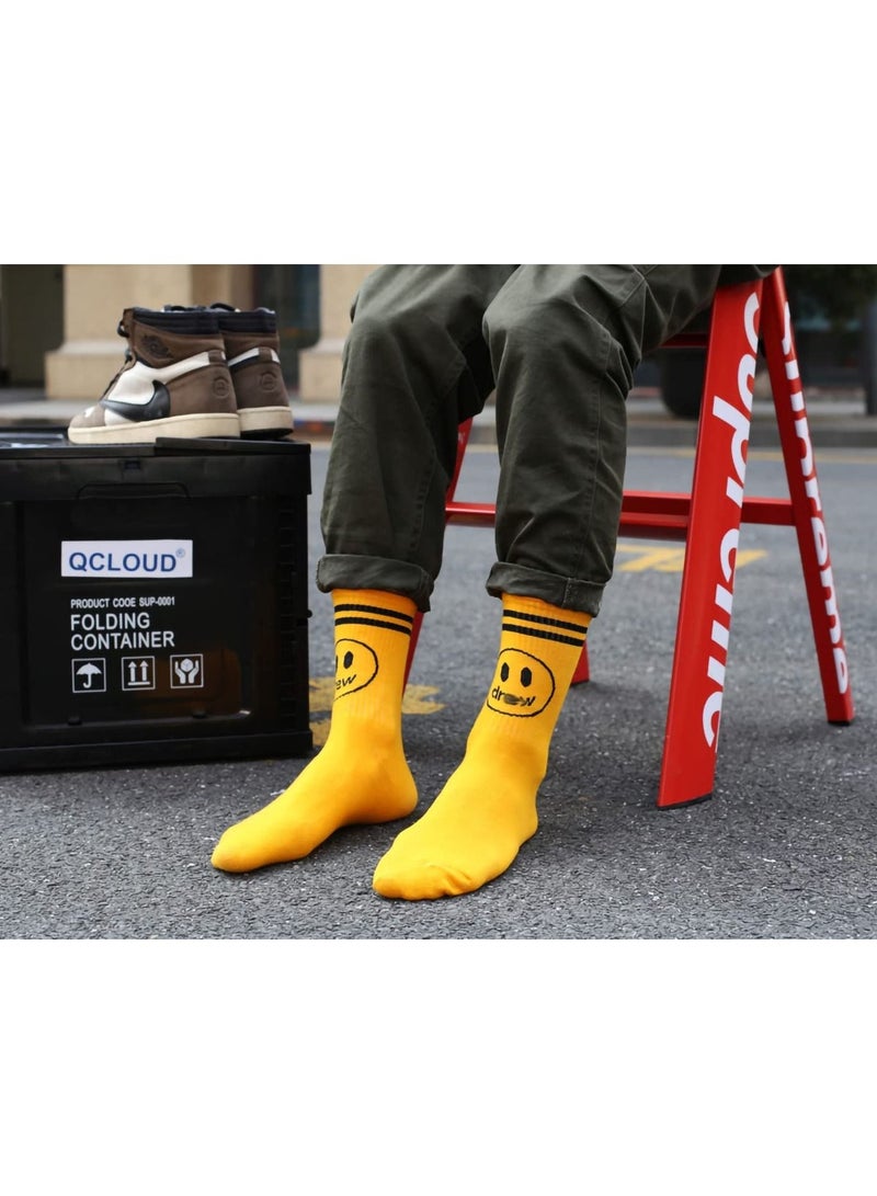 Excefore Unisex Cotton Socks, Cotton Work Casual Crew Socks for Men and Women, Fashion Funny House Socks, Assorted Mid-calf Comfort Crew Socks (Smiling Face, 4 Pair)  - Image 4
