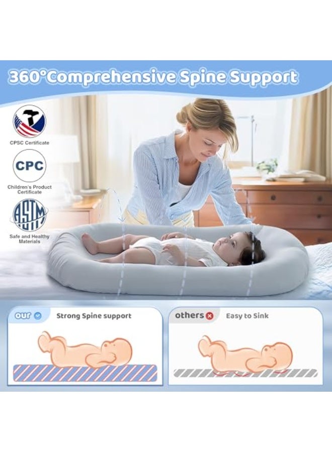 Baby Lounger - Baby Lounger for Newborn, 0-24 Months, Infant Lounger for Home and Travel, Soft Cotton, Baby Nest Lounger, Newborn Babies Essentials Gifts, GrayishBlue(Lounger Cover Included) - Image 4