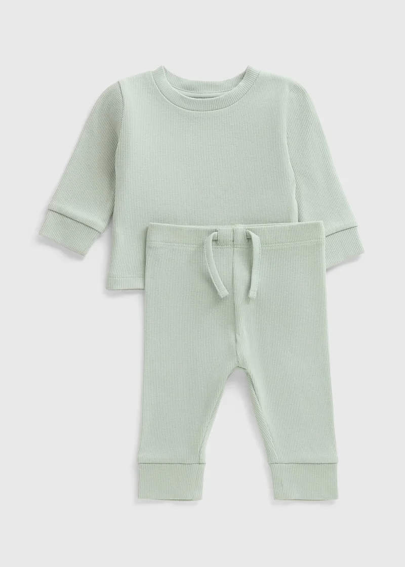Matalan Baby Sage Ribbed Top & Trouser Set