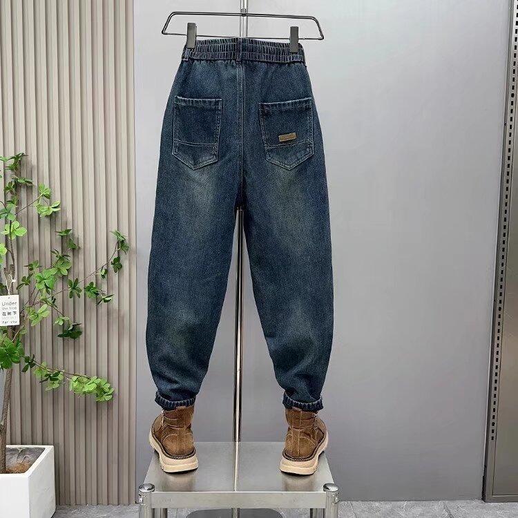 Trendy Nostalgic Retro Color Stitching Small Right Angle Jeans Mens 2025 Spring New Tapered Harlan Carrot Pants K842 blue 