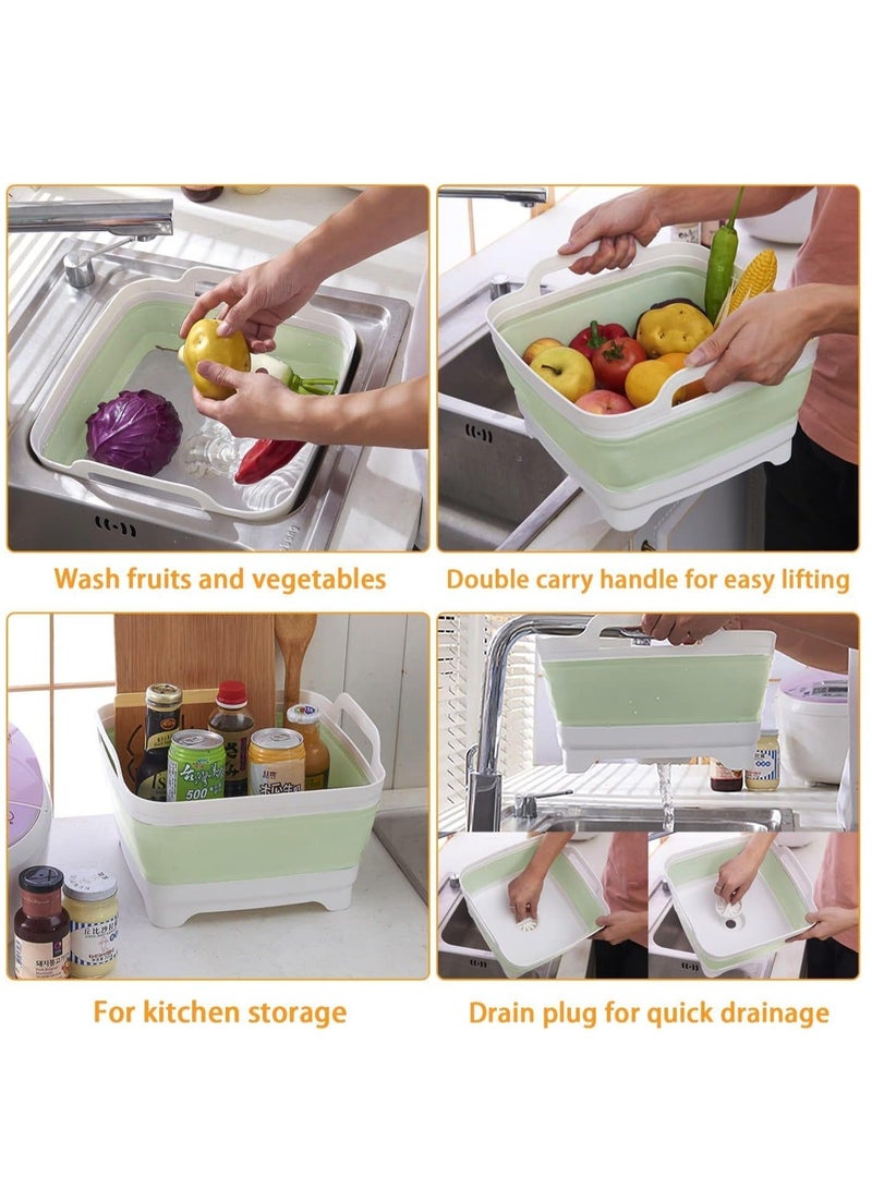 Collapsible Dish Tub Portable Sink, Folding Laundry Tub, 9L Washing Basin with draining Plug, Camping Dish Tub, Portable wash Dish Basin Green - Image 3