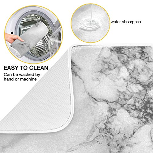 Wamika Black Grey Marble Dish Drying Mat 16x18 for Kitchen White Marble Print Dishes Pad Dish Drainer Rack Mats Absorbent Fast Dry Kitchen Accessories - Image 2