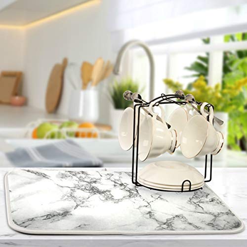 Wamika Black Grey Marble Dish Drying Mat 16x18 for Kitchen White Marble Print Dishes Pad Dish Drainer Rack Mats Absorbent Fast Dry Kitchen Accessories - Image 5