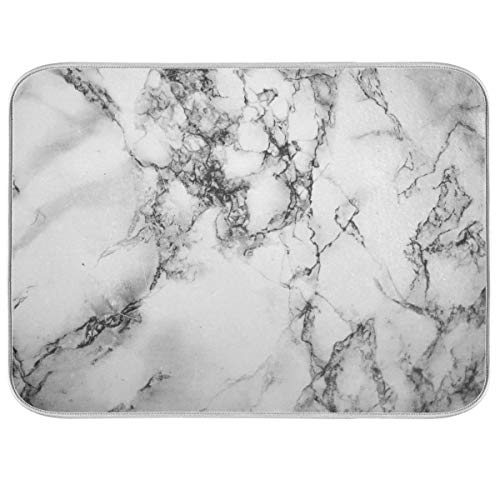Wamika Black Grey Marble Dish Drying Mat 16x18 for Kitchen White Marble Print Dishes Pad Dish Drainer Rack Mats Absorbent Fast Dry Kitchen Accessories - Image 1