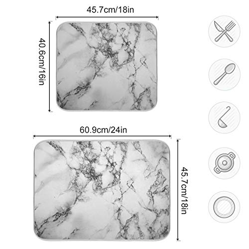 Wamika Black Grey Marble Dish Drying Mat 16x18 for Kitchen White Marble Print Dishes Pad Dish Drainer Rack Mats Absorbent Fast Dry Kitchen Accessories - Image 3