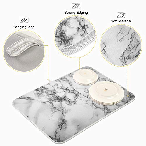 Wamika Black Grey Marble Dish Drying Mat 16x18 for Kitchen White Marble Print Dishes Pad Dish Drainer Rack Mats Absorbent Fast Dry Kitchen Accessories - Image 4