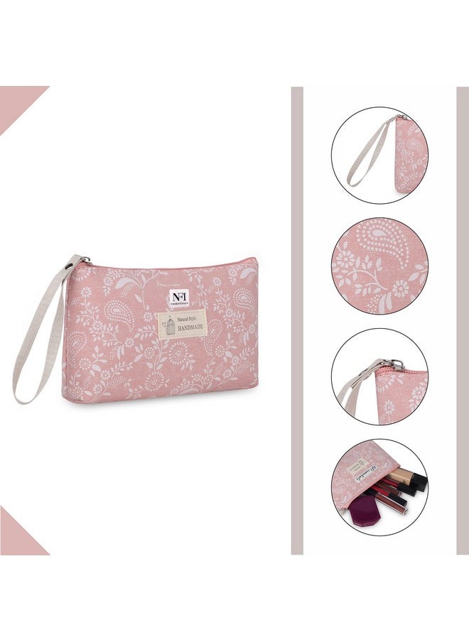 NFI essentials NFI essentials Small Makeup Pouch for Women, Stylish Pouches for Make up Accessories Travel, Cosmetic, Pencil Pouch (Pink)  - Image 3