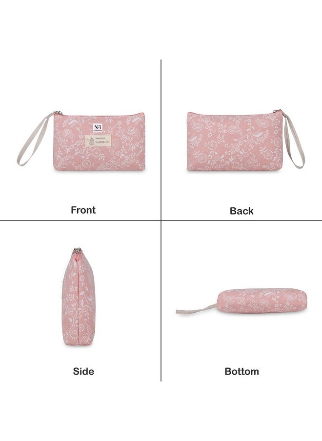 NFI essentials NFI essentials Small Makeup Pouch for Women, Stylish Pouches for Make up Accessories Travel, Cosmetic, Pencil Pouch (Pink)  - Image 2