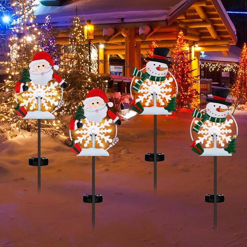 Spiareal 4 Pack Christmas Outdoor Yard Signs Decorations 41 Inches LED Solar Snowman Metal Garden Stake Lights for Patio Lawn Christmas DecorLovely Style  - Image 1