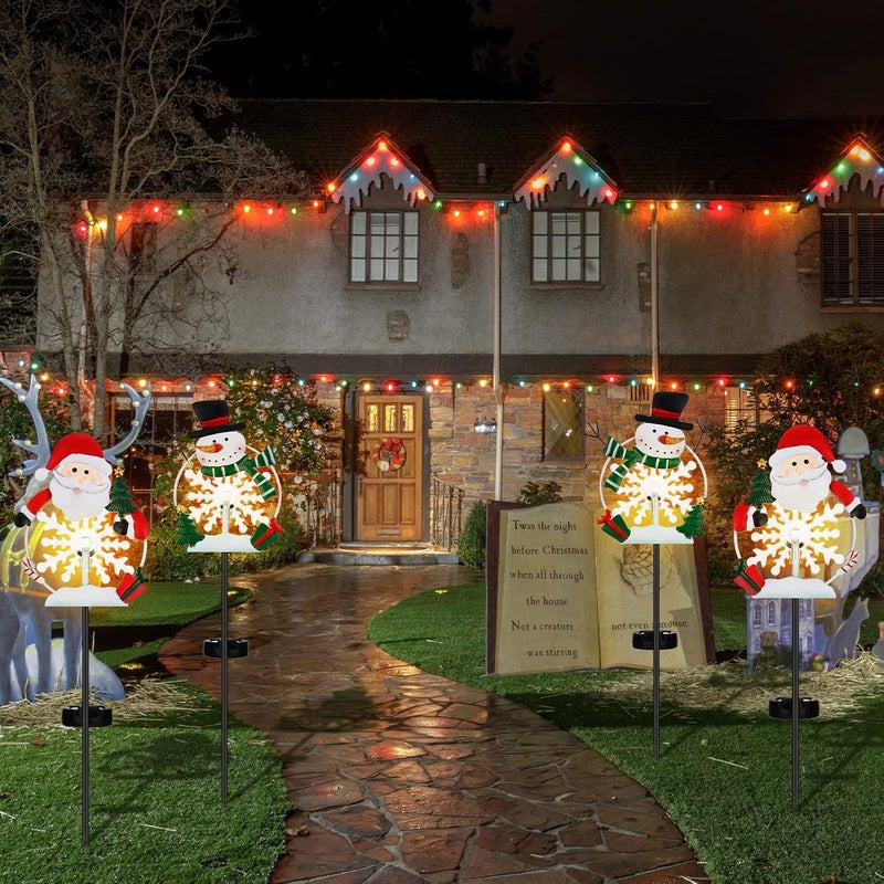 Spiareal 4 Pack Christmas Outdoor Yard Signs Decorations 41 Inches LED Solar Snowman Metal Garden Stake Lights for Patio Lawn Christmas DecorLovely Style  - Image 5