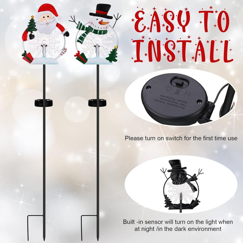 Spiareal 4 Pack Christmas Outdoor Yard Signs Decorations 41 Inches LED Solar Snowman Metal Garden Stake Lights for Patio Lawn Christmas DecorLovely Style  - Image 2