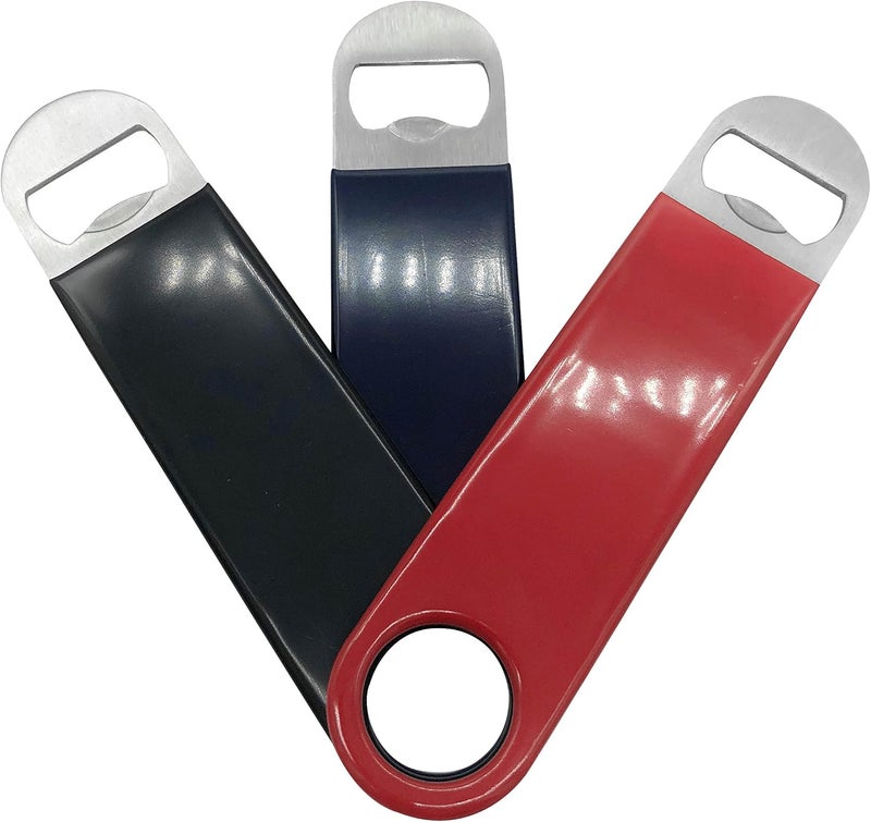 KTOJOY 3 Pack Bottle OpenersBeer Bottle Openers Speed Openers Stainless Steel Flat Bottle Opener with Exquisite Packaging for Kitchen Bar or Restaurant 7 inches Red Black Blue - Image 3