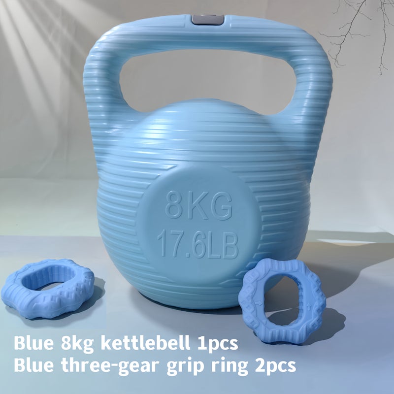 Blue Home Fitness Set With Water Filled Training Tool And Silicone Grip Trainer For Indoor Exercise 17.64LB kettlebell + 2 grip rings - Image 2