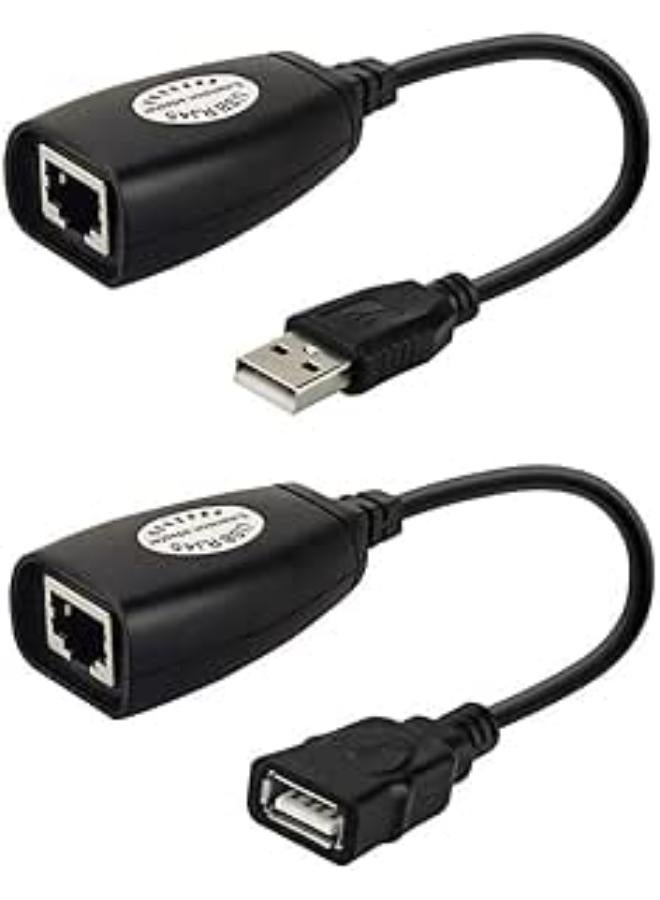 USB to RJ45 Adapter USB Over Cat5/5e/6 Extension Cable RJ45 Adapter Set Extender Network Adapter Cable Wired Lan Ideal for Use with USB Cameras Printers Web Cameras Keyboard Mouse Extensions and more 
