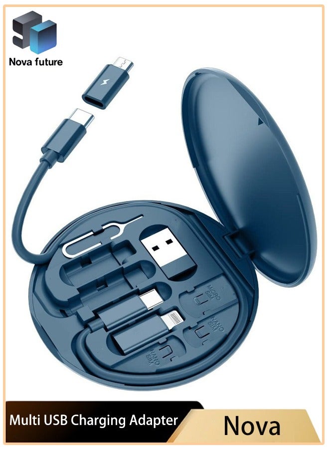 مستقبل نوفا مجموعة كابل محول شحن USB متعدد ، صندوق كابل جهاز USB C إلى iOS ، مجموعة تحويل USB A & Type C إلى جهاز Micro / Type C / iOS للذكور ، نقل البيانات ، تخزين البطاقة ، دبوس إخراج الدرج ، حامل الهاتف (أزرق داكن) - Image 1