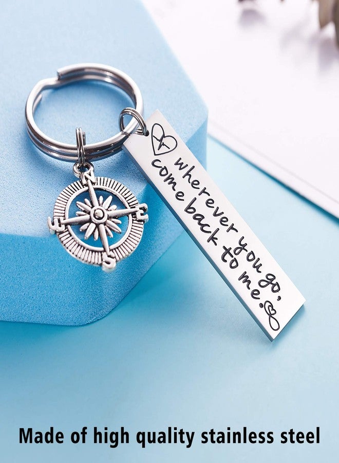 LParkin Wherever You Go Come Back To Me Keychain Long Distance Relationship Graduation College Moving Deploying Stainless Steel Gift for Boyfriend Men Love - Image 3